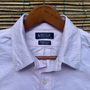 Polo Ralph Lauren Lavender Short Sleeve Button‎ Down Shirt Size Large Cotton